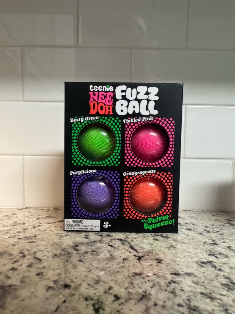 teenie NEE DOH Fuzz Ball Toy Set - Green, Pink, Purple, Orange